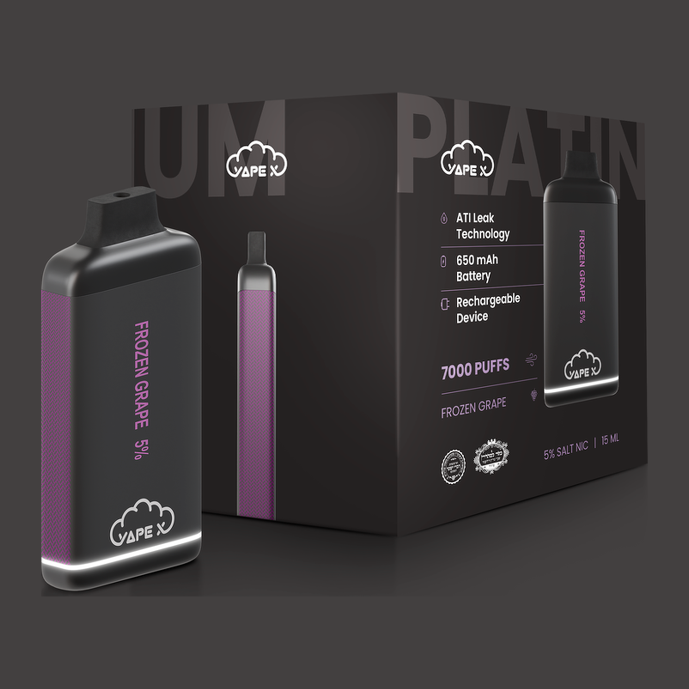 vapeX Frozen Grape 5% Nicotine (10 Pack) disposable vape front product view