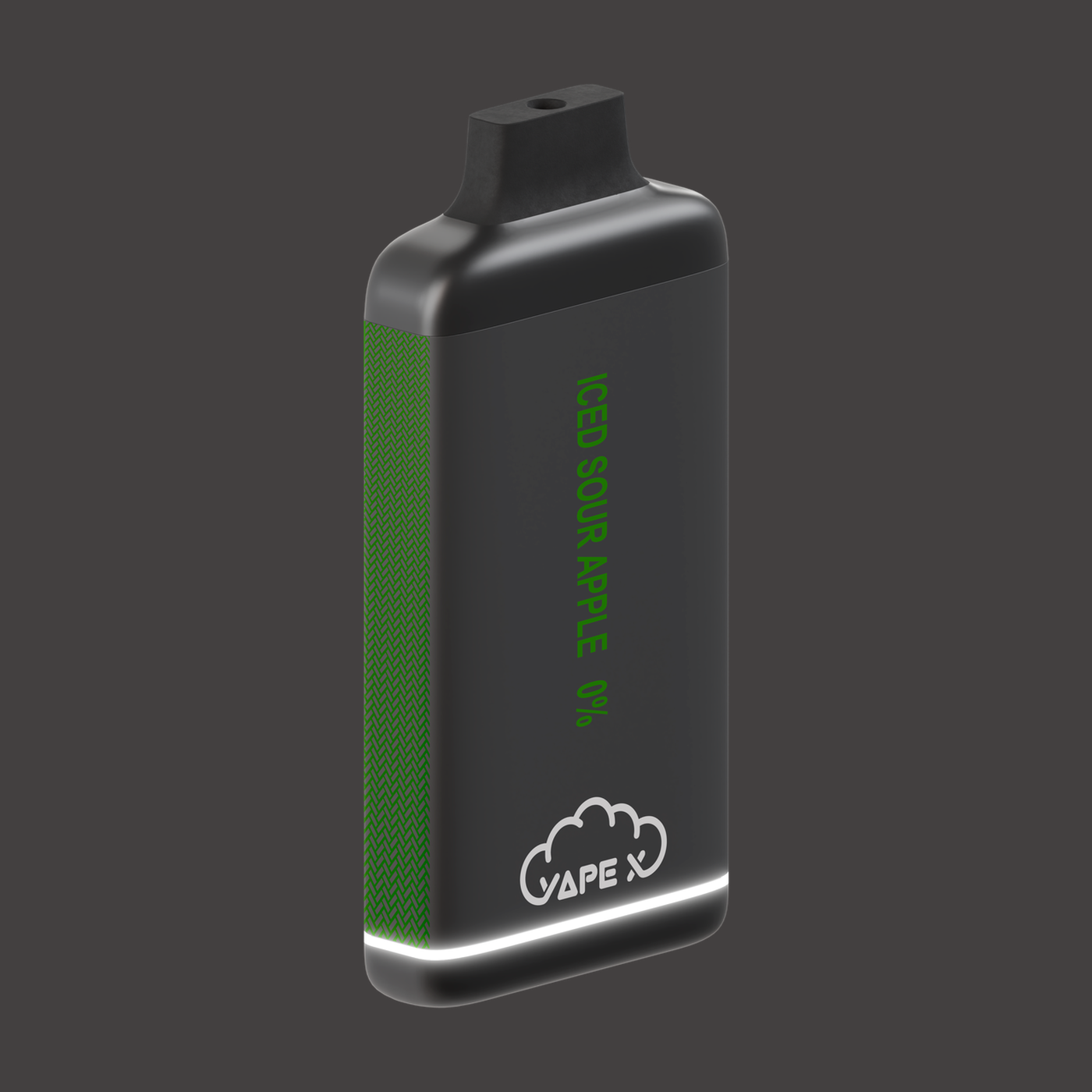 vapeX Iced Sour Apple Vape 0% Nicotine disposable vape angled product view