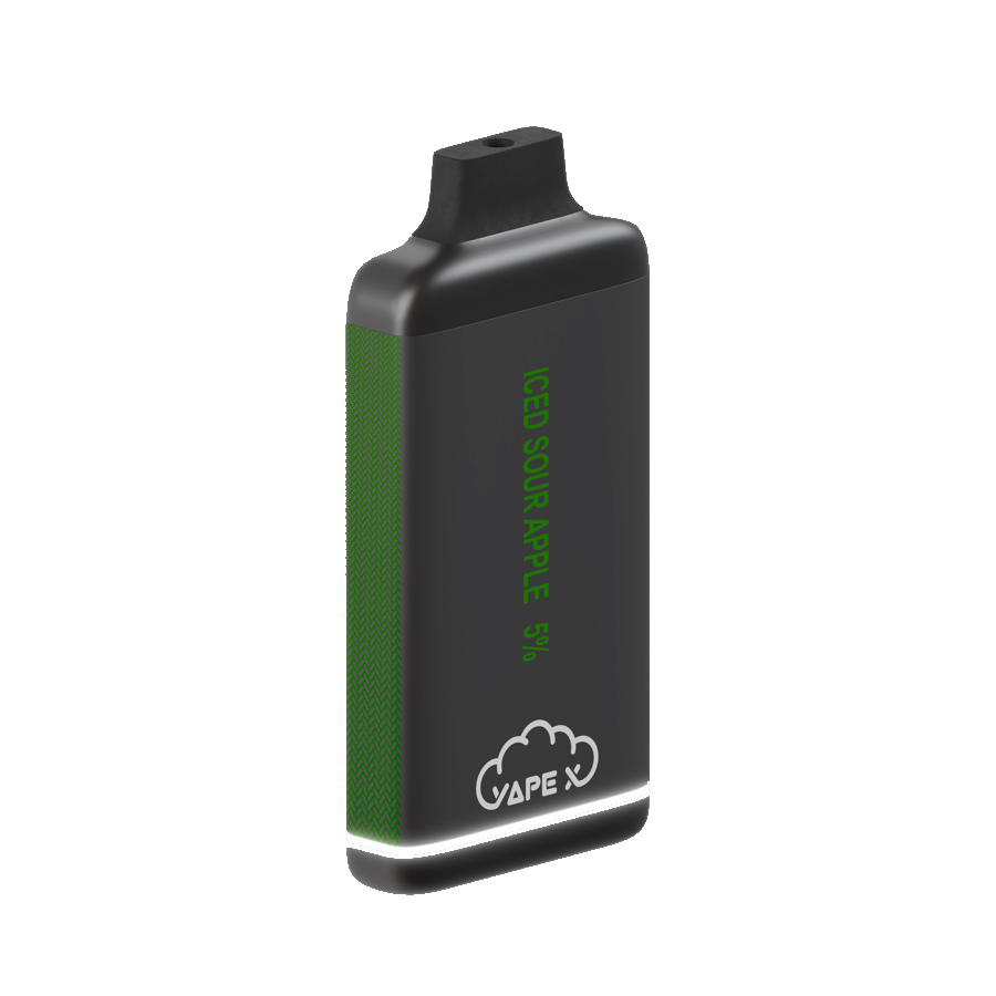 vapeX Iced Sour Apple 5% Nicotine (10 Pack) disposable vape angled product view