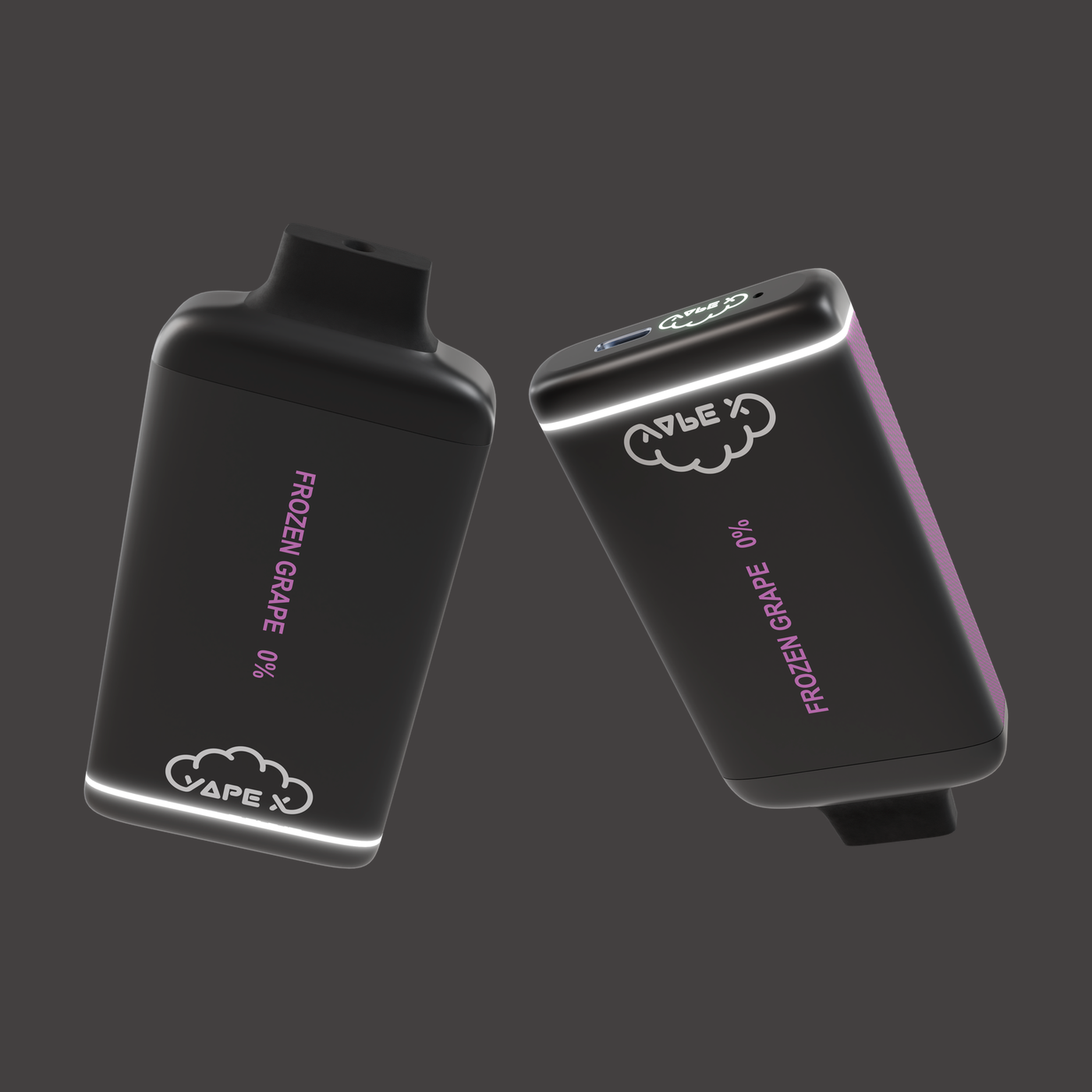 vapeX Frozen Grape Vape 0% Nicotine disposable vape top and bottom detail view