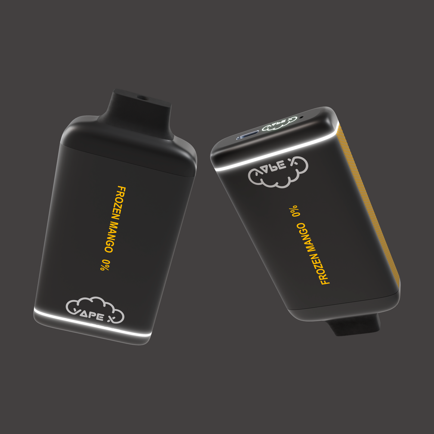 vapeX Frozen Mango Vape 0% Nicotine disposable vape top and bottom detail view