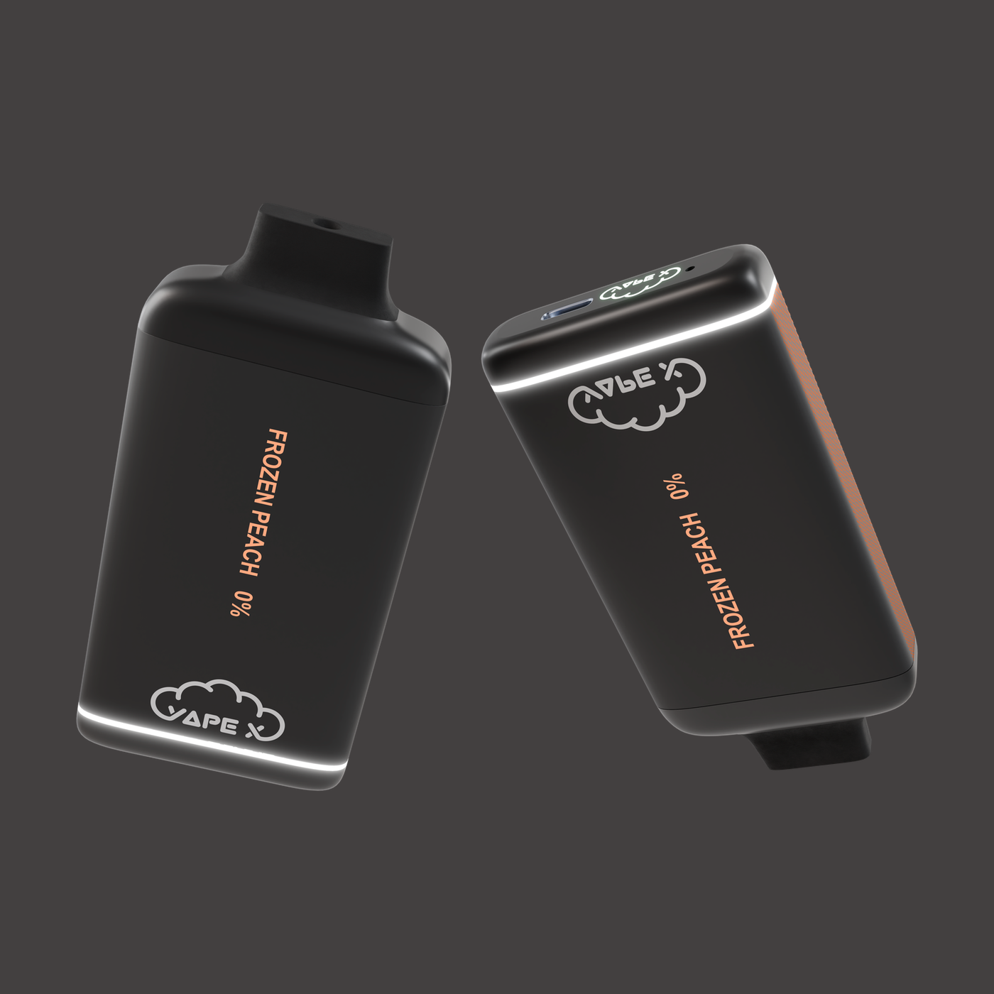 vapeX Frozen Peach Vape 0% Nicotine disposable vape top and bottom detail view