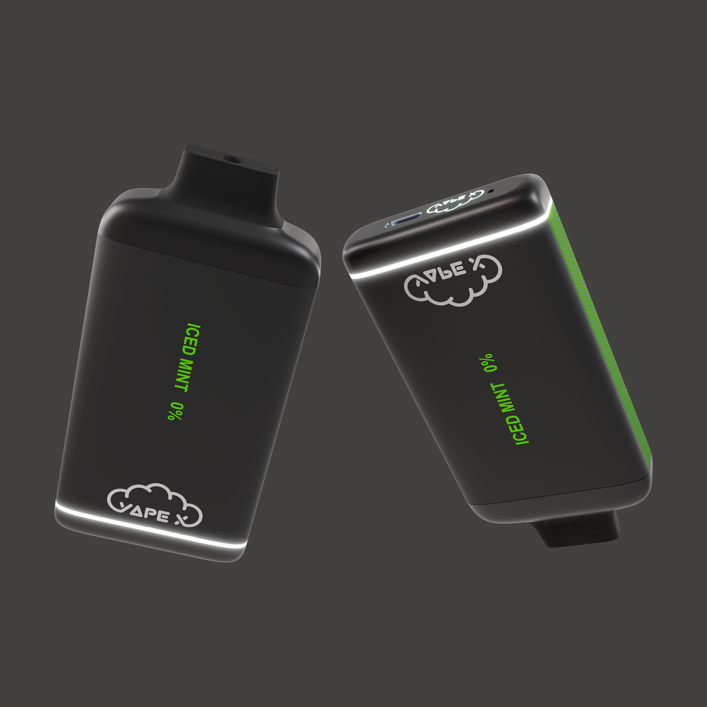 vapeX Iced Mint Vape 0% Nicotine disposable vape top and bottom detail view