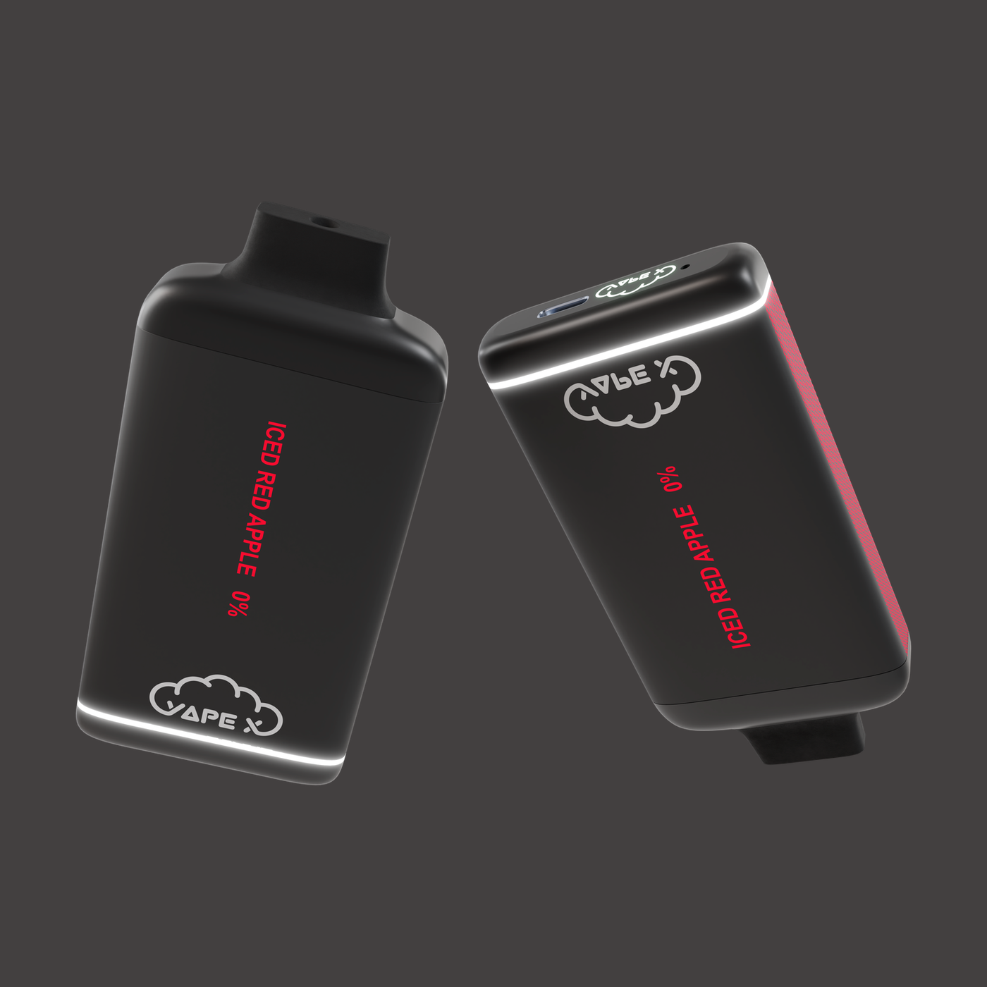 vapeX Iced Red Apple Vape 0% Nicotine disposable vape top and bottom detail view