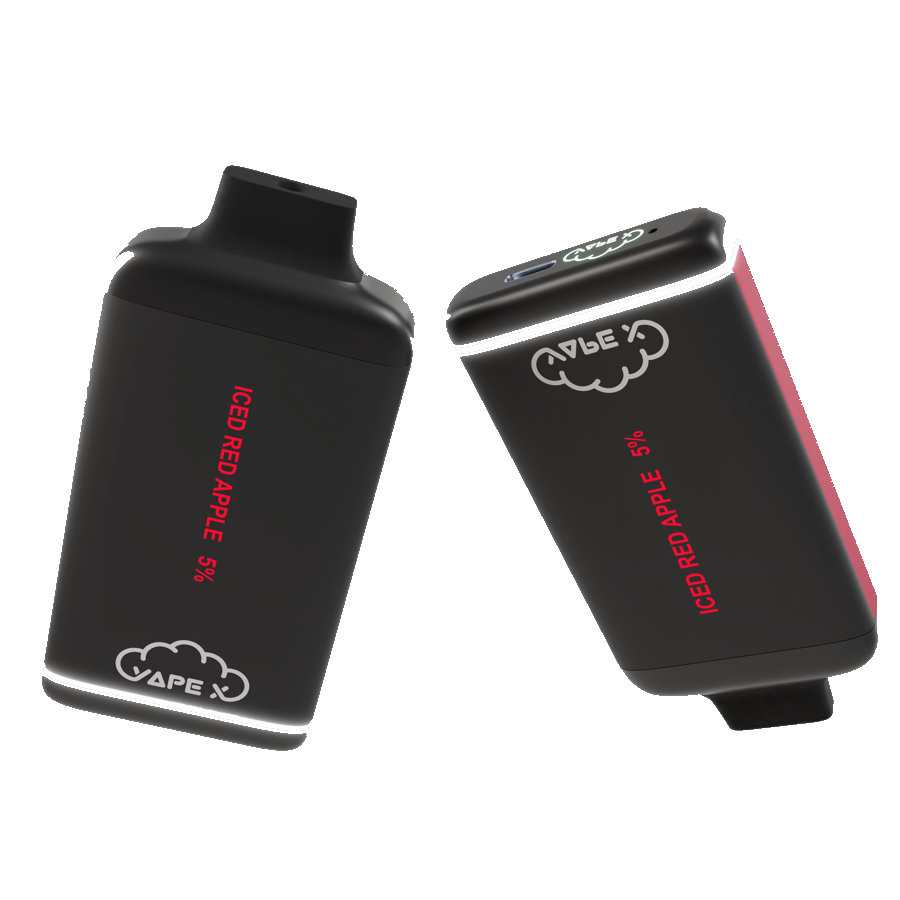vapeX Iced Red Apple Vape 5% Nicotine disposable vape top and bottom detail view