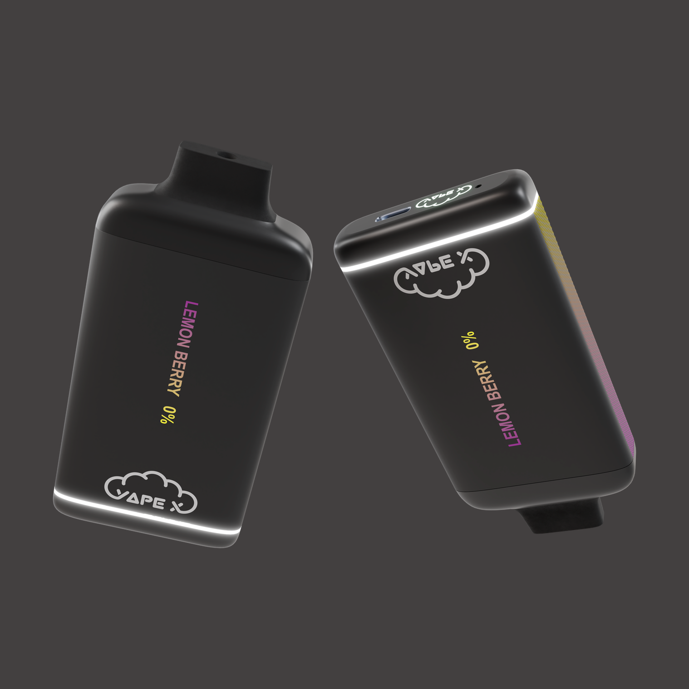 vapeX Lemon Berry Vape 0% Nicotine disposable vape top and bottom detail view