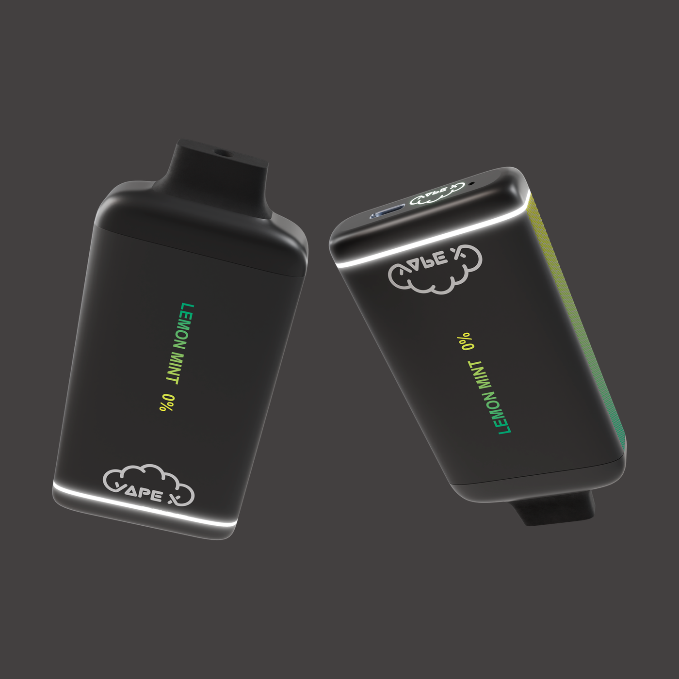 vapeX Lemon Mint 0% Nicotine (10 Pack) disposable vape top and bottom detail view