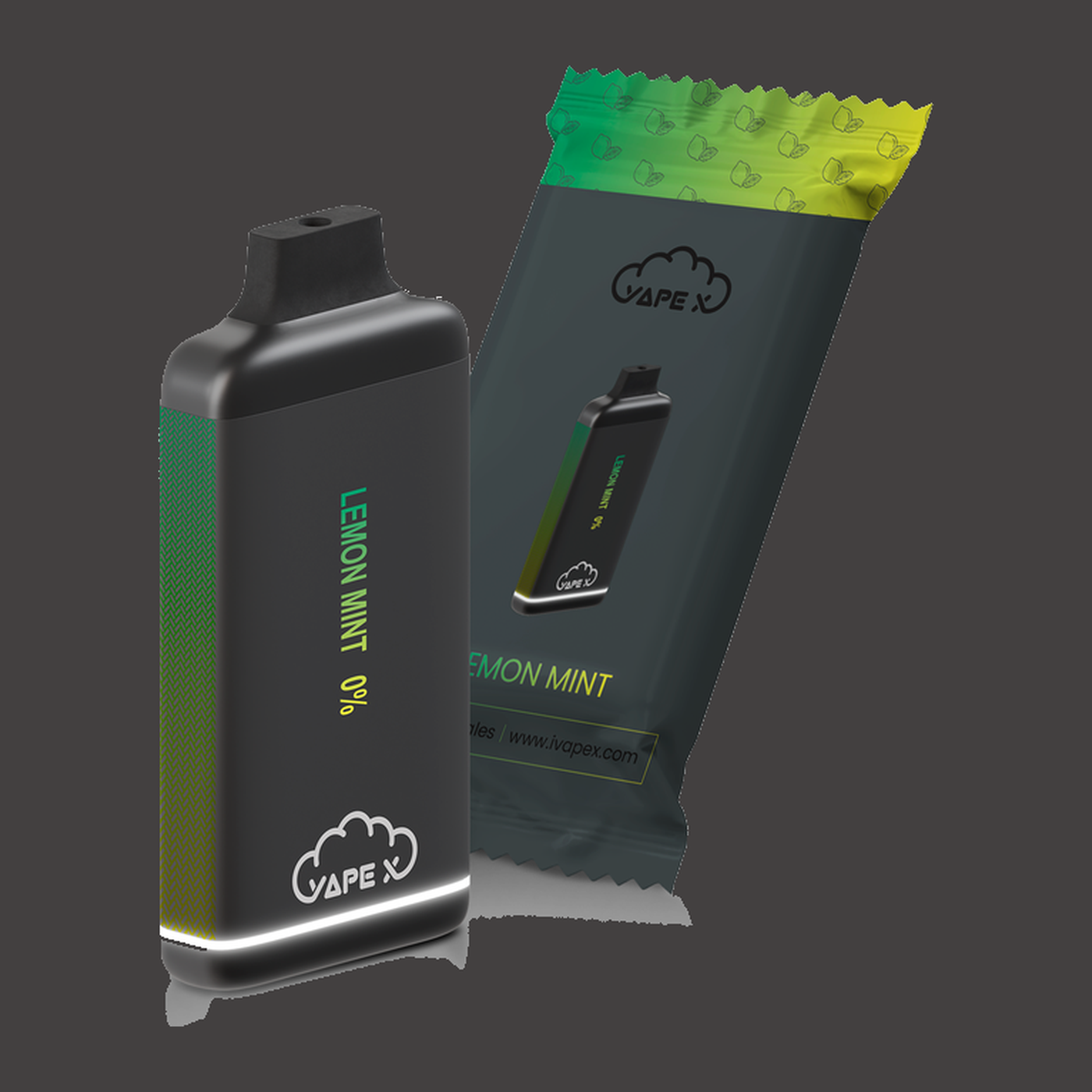 vapeX Lemon Mint Vape 0% Nicotine disposable vape packaging detail view