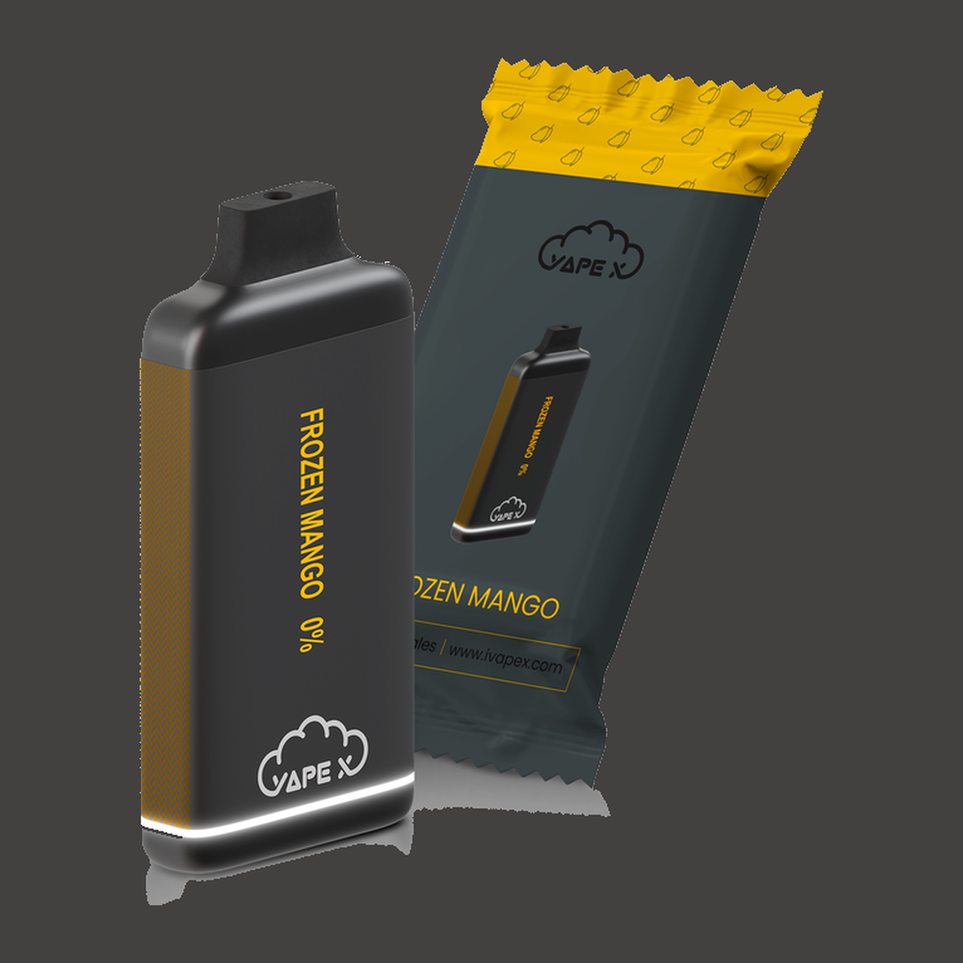 vapeX Frozen Mango Vape 0% Nicotine disposable vape packaging detail view
