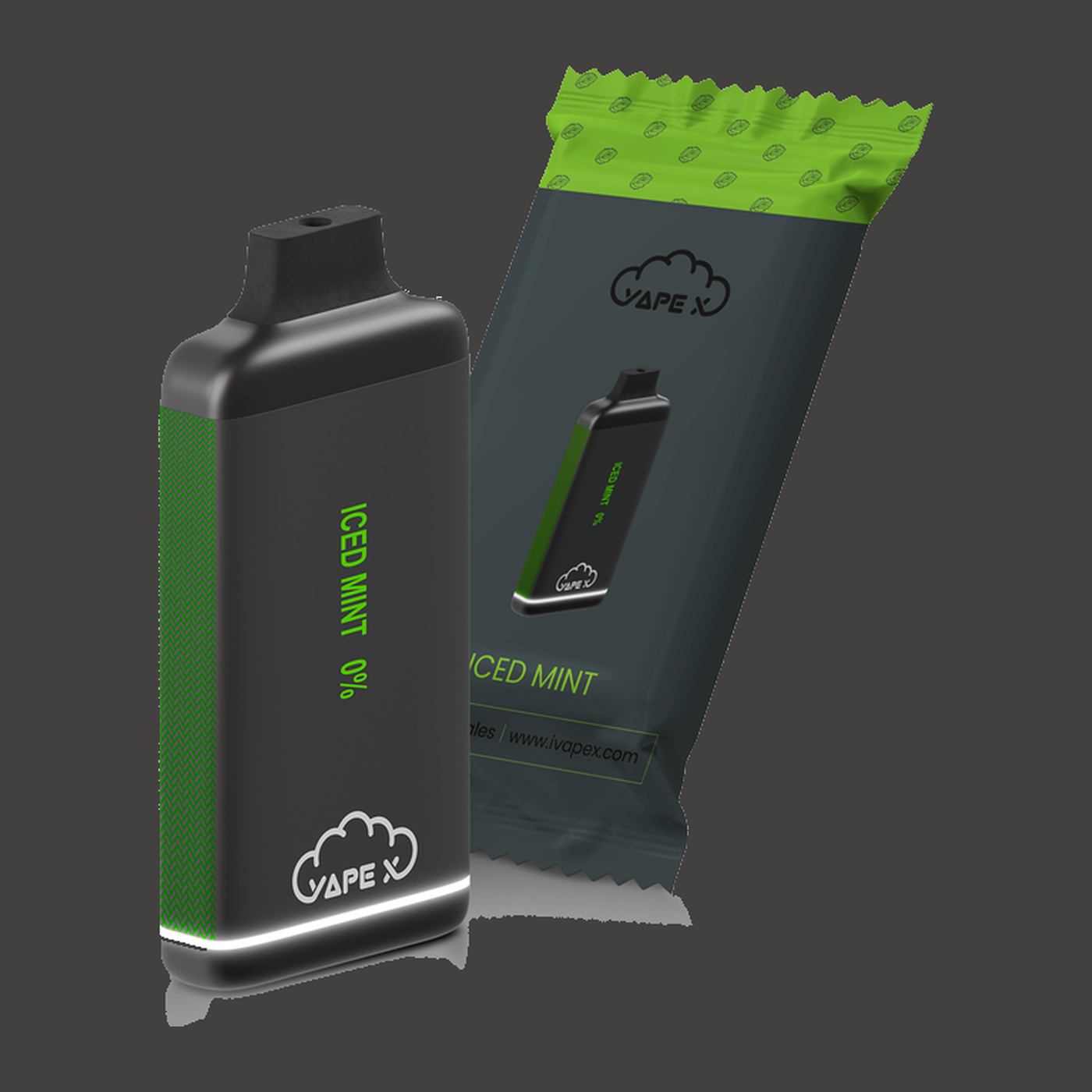 vapeX Iced Mint Vape 0% Nicotine disposable vape packaging detail view