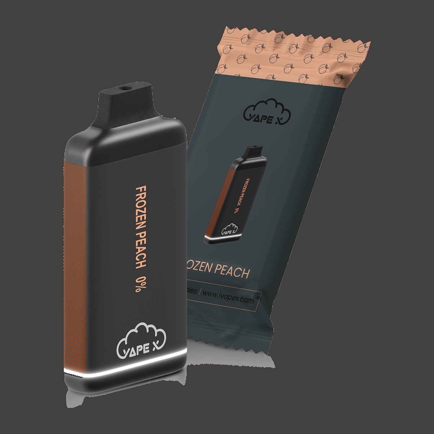 vapeX Frozen Peach 0% Nicotine (10 Pack) disposable vape packaging detail view