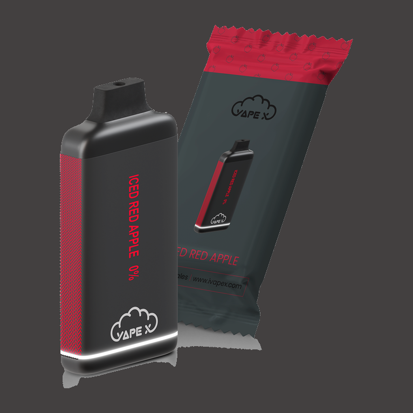 vapeX Iced Red Apple Vape 0% Nicotine disposable vape packaging detail view