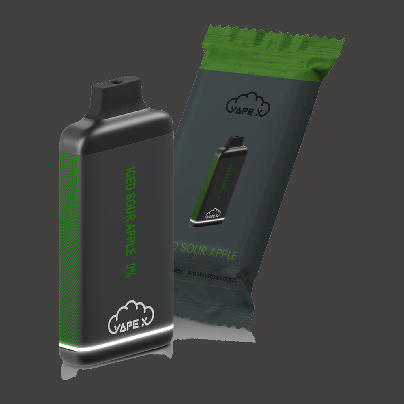 vapeX Iced Sour Apple 0% Nicotine (10 Pack) disposable vape packaging detail view