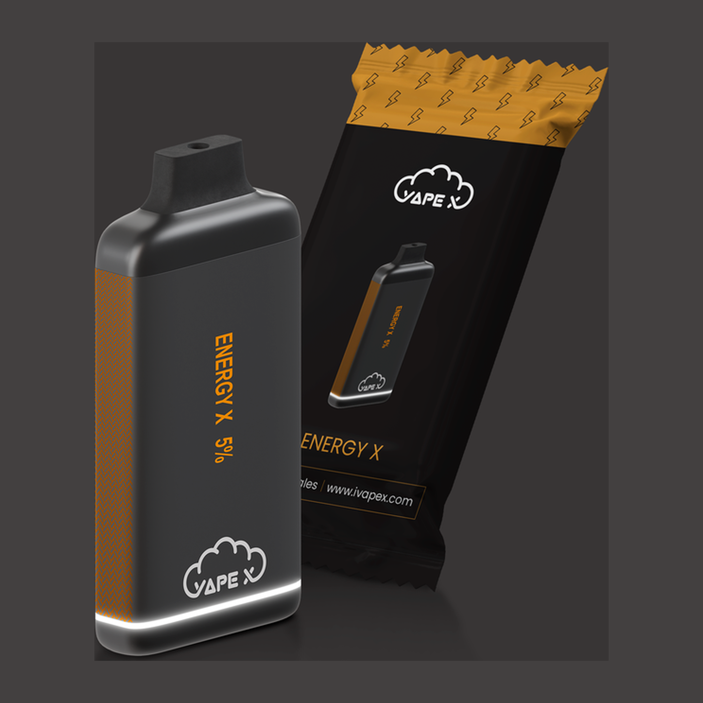 vapeX Energy X Vape 5% Nicotine disposable vape packaging detail view