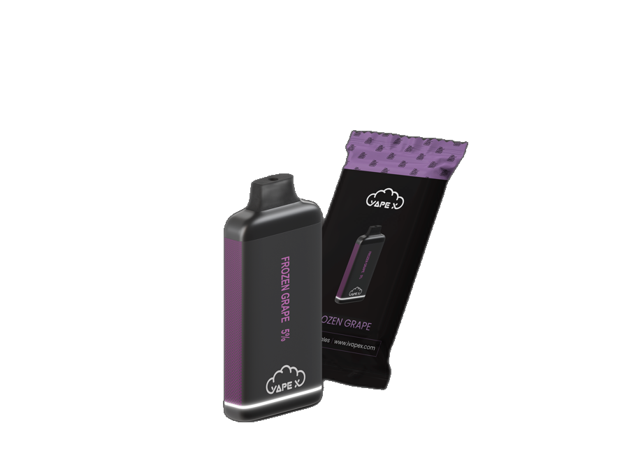 vapeX Frozen Grape Vape 5% Nicotine disposable vape packaging detail view