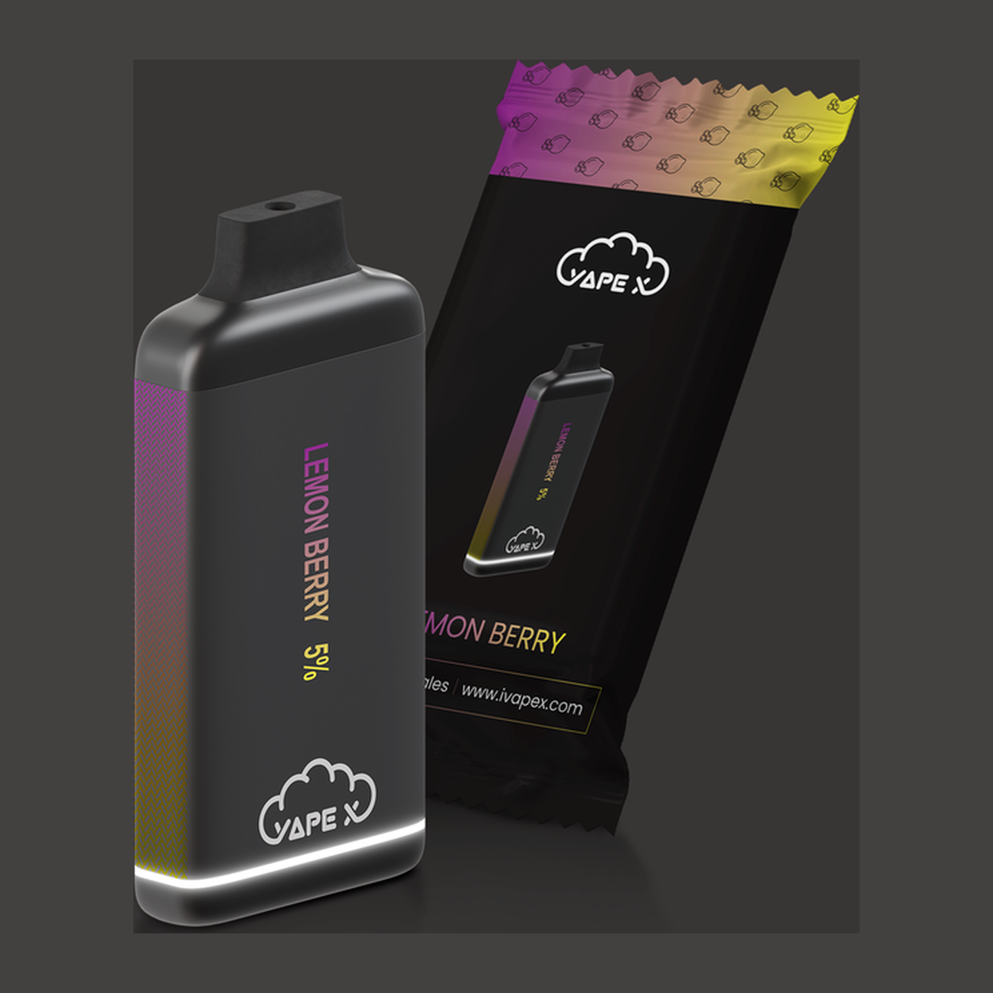 vapeX Lemon Berry Vape 5% Nicotine disposable vape packaging detail view