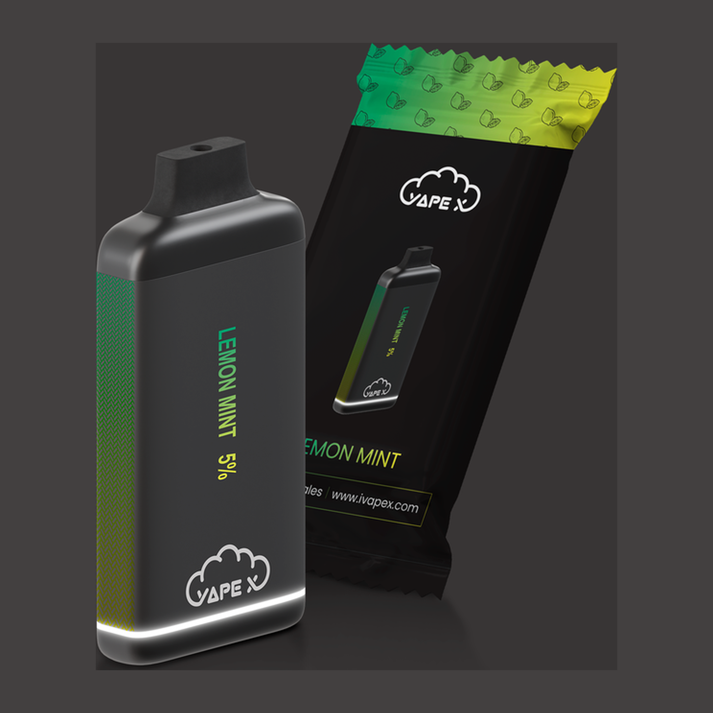 vapeX Lemon Mint Vape 5% Nicotine disposable vape packaging detail view