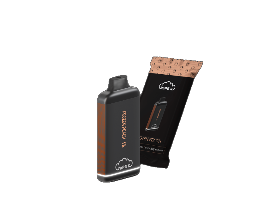 vapeX Frozen Peach 5% Nicotine (10 Pack) disposable vape packaging detail view