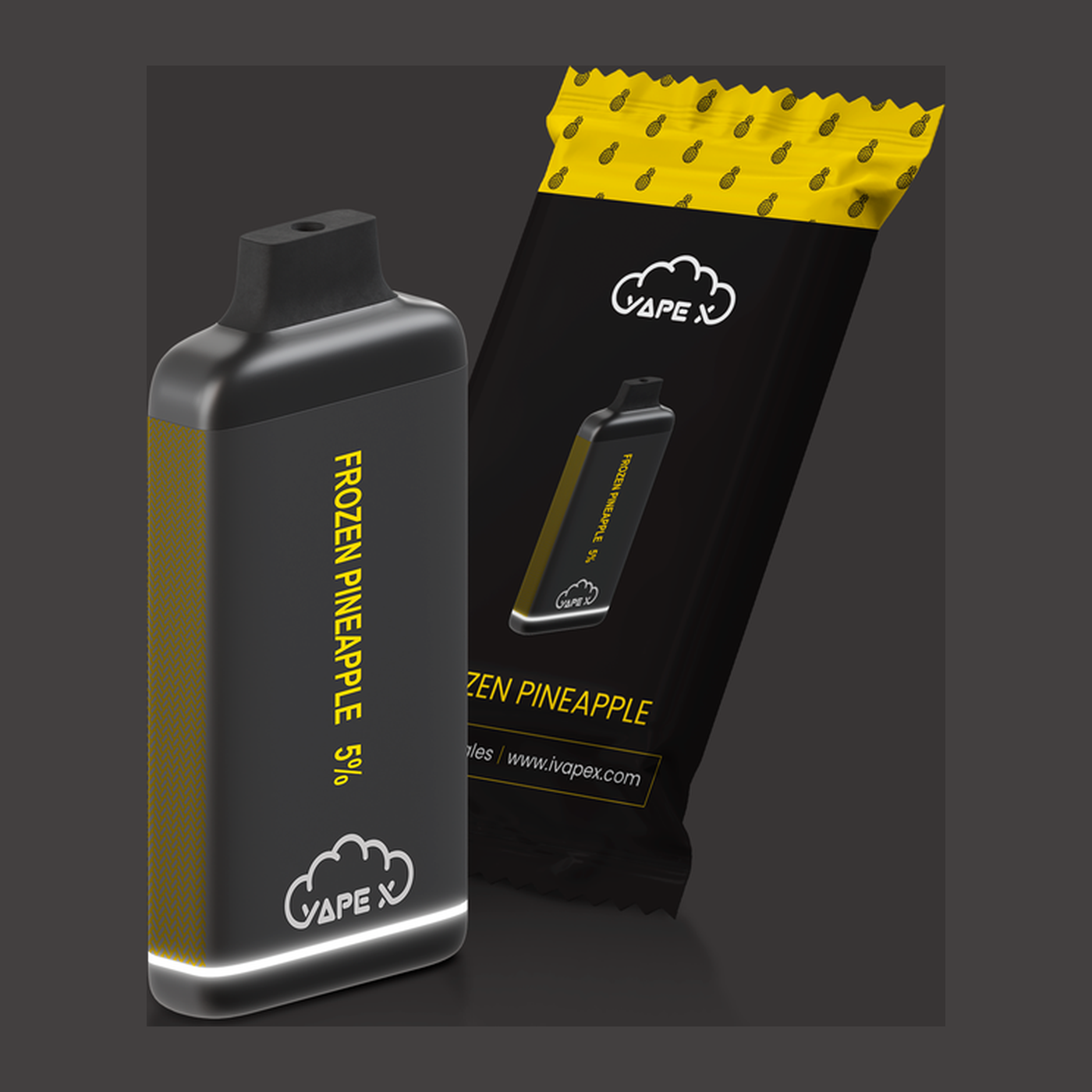 vapeX Frozen Pineapple 5% Nicotine (10 Pack) disposable vape packaging detail view