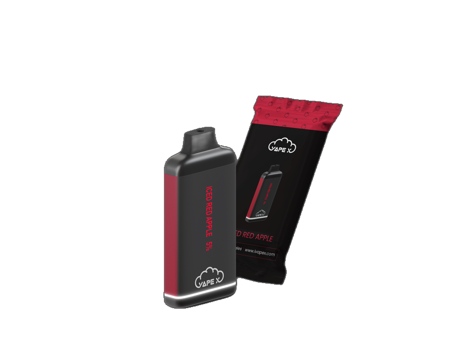 vapeX Iced Red Apple 5% Nicotine (10 Pack) disposable vape packaging detail view