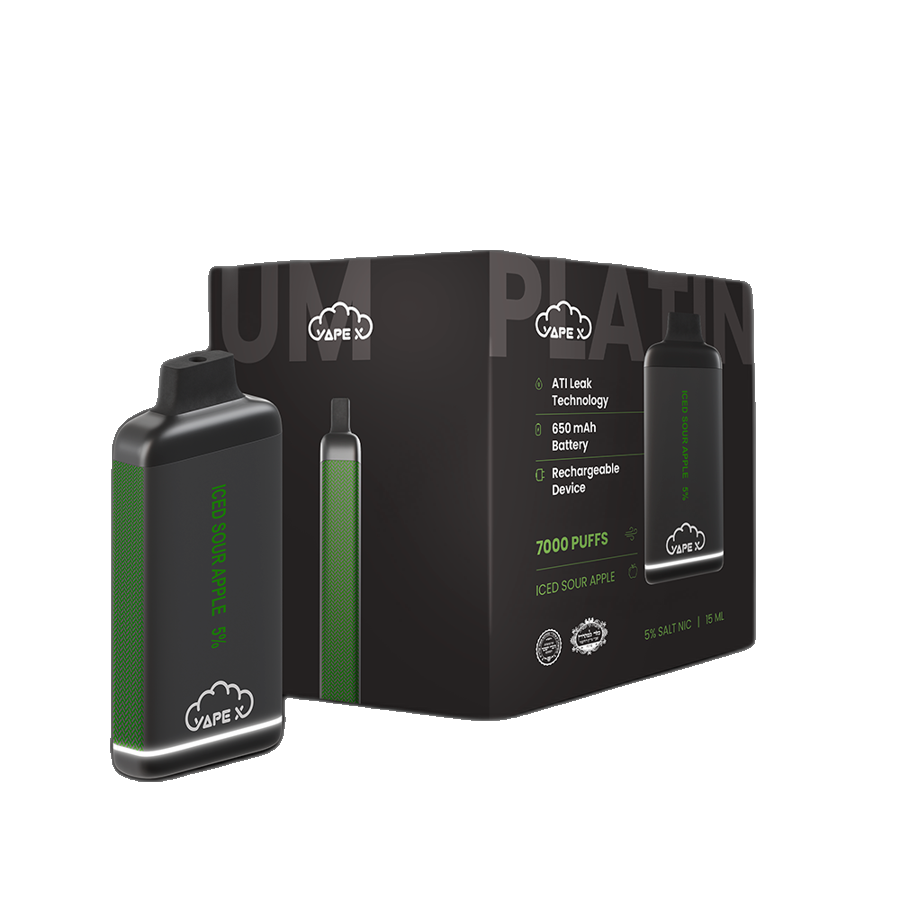 vapeX Iced Sour Apple 5% Nicotine (10 Pack) disposable vape front product view